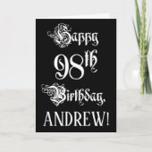 98番目の誕生日: ファンシー、スクリプエレガントト+名前をカスタムする カード (正面)