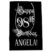 98番目の誕生日: ファンシー、スクリプエレガントト+名前をカスタムする ミディアムペーパーバッグ (正面)