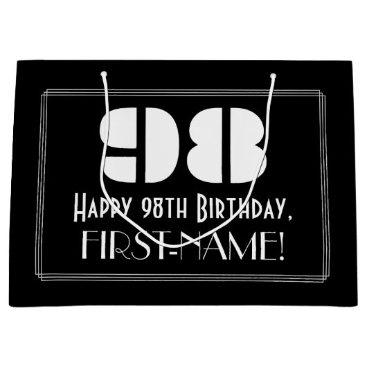 98誕生日インスパイア～アールデコ見る"98" +名前 ラージペーパーバッグ (正面)