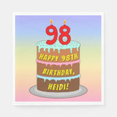 98誕生日:おもしろいケーキとキャンドル+名前をカスタムする スタンダードランチョンナプキン (正面)