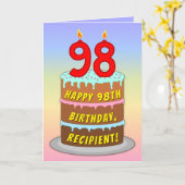 98誕生日—おもしろいケーキ&キャンドル、名前をカスタムする付き カード (黄色い花)