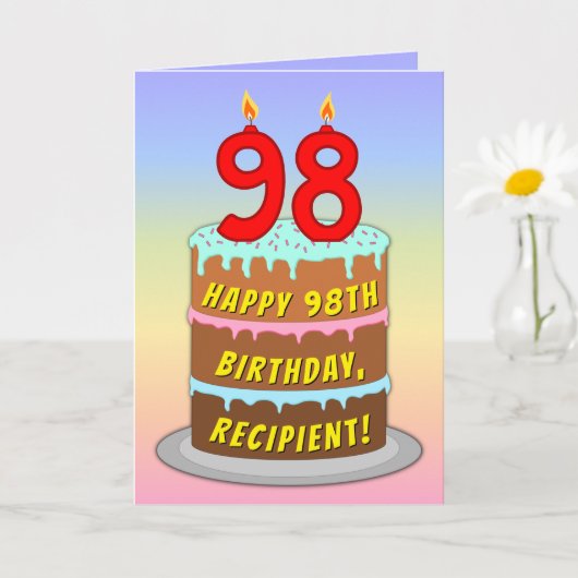 98誕生日—おもしろいケーキ&キャンドル、名前をカスタムする付き カード (小さな植物)