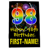 98誕生日:おもしろい花火パターン+虹98 ミディアムペーパーバッグ (正面)