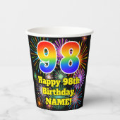 98誕生日:おもしろい花火パターン+虹98 紙コップ (正面)