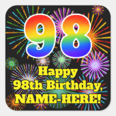 98誕生日:おもしろい花火ルック、虹# 98 スクエアシール (正面)