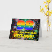 98誕生日:おもしろい、お祝カラフルい花火 カード (黄色い花)
