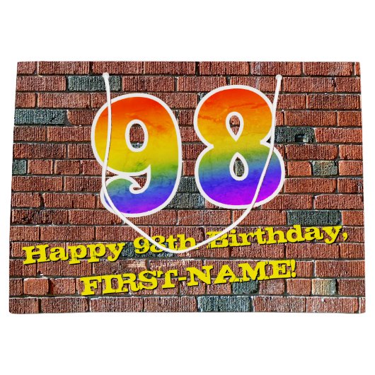 98誕生日:おもしろい、グラフィティインスパイアレインボーー# 98 ラージペーパーバッグ (正面)