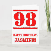 98誕生日:おもしろい、赤ゴムスタンプルックインスパイアス カード (正面)