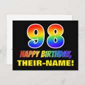 98誕生日:はっきりした,おもしろい,シンプル虹， 98 ポストカード (正面/裏面)