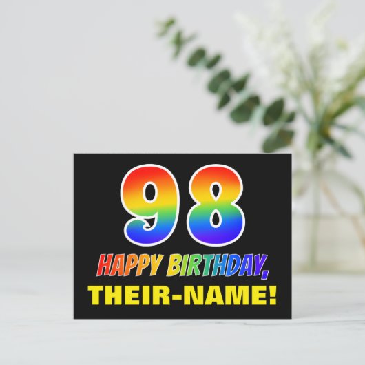 98誕生日:はっきりした,おもしろい,シンプル虹， 98 ポストカード (スタンド正面)