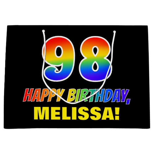 98誕生日:はっきりした,おもしろい,シンプル虹, 98 ラージペーパーバッグ (正面)