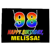98誕生日:はっきりした,おもしろい,シンプル虹, 98 ラージペーパーバッグ (裏面)