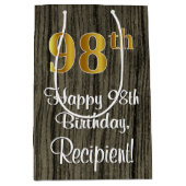 98誕生日:エレガントフェイク金ゴールドルック#,フェイク Wood ミディアムペーパーバッグ (正面)