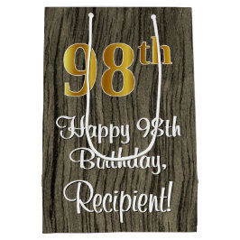 98誕生日:エレガントフェイク金ゴールドルック#,フェイク Wood ミディアムペーパーバッグ