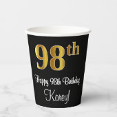 98誕生日-エレガント高級フェイク金ゴールドルック# 紙コップ (正面)