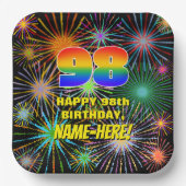 98誕生日:カラフルおもしろい祝賀花火 ペーパープレート (正面)