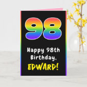 98誕生日:カラフルレインボー# 98,名前をカスタムする カード (黄色い花)