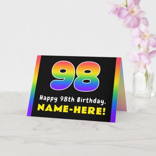 98誕生日:カラフルレインボー# 98,名前をカスタムする カード (蘭)
