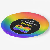 98誕生日:カラフルレインボー# 98,名前をカスタムする ペーパープレート (アングル)