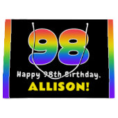 98誕生日:カラフルレインボー# 98,名前をカスタムする ラージペーパーバッグ (正面)