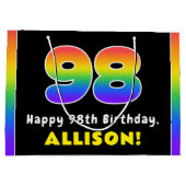 98誕生日:カラフルレインボー# 98,名前をカスタムする ラージペーパーバッグ (裏面)