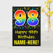 98誕生日:カラフル音楽シンボル+虹98 カード (黄色い花)