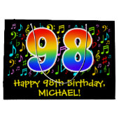 98誕生日-カラフル音楽シンボル， Rainbow 98 ラージペーパーバッグ (裏面)