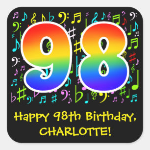 98誕生日:カラフルMusic Symbols, Rainbow 98 スクエアシール