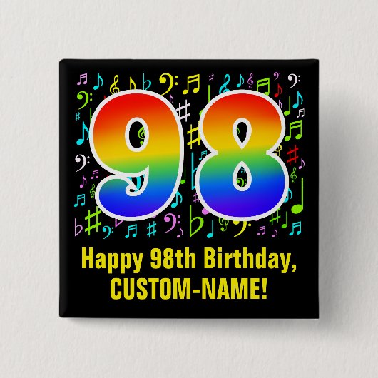 98誕生日:カラフルMusic Symbols, Rainbow 98 缶バッジ (正面)