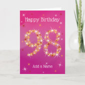 98誕生日 – スター番号 – ピンク/紫 – 年齢98 カード (正面)