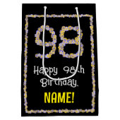 98誕生日:フローラ花数名前をカスタムする ミディアムペーパーバッグ (裏面)