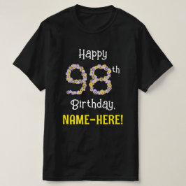 98誕生日:フローラ花数"98" +名前 Tシャツ