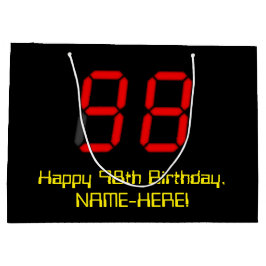 98誕生日：レッドデジタルクロックスタイル"98" +名前 ラージペーパーバッグ