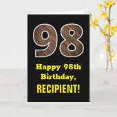 98誕生日:名前、フェイク木目パターン「98」 カード (黄色い花)