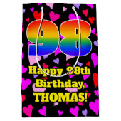 98誕生日：愛するハートパターン、虹# 98 ミディアムペーパーバッグ (正面)