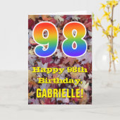 98誕生日、素朴紅葉、レインボー「98」 カード (黄色い花)