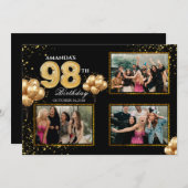 98 th Birthday Gold Silver Black Balloons 招待状 (正面/裏面)