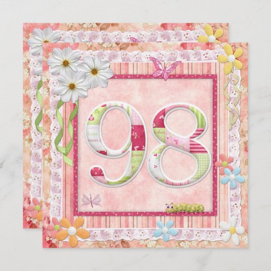 98th誕生日パーティースクラップブック作りスタイル 招待状 (正面/裏面)