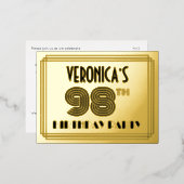 98th誕生日パーティー~アールデコスタイル「98」 +名前 箔招待状ポストカード (正面/裏面)
