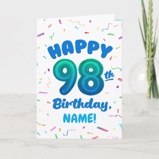 98th Balloon Number Custom Name Birthday Card カード (正面)