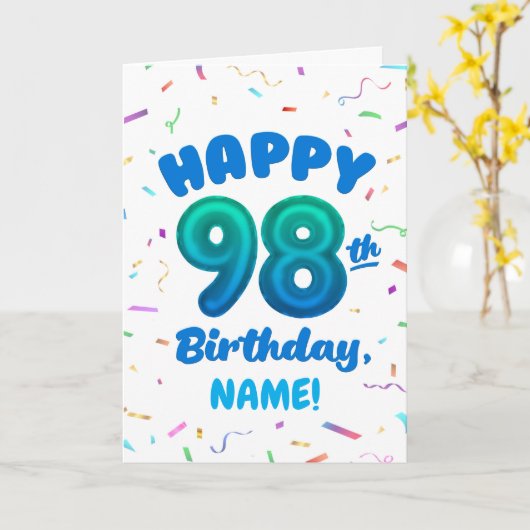 98th Balloon Number Custom Name Birthday Card カード (黄色い花)