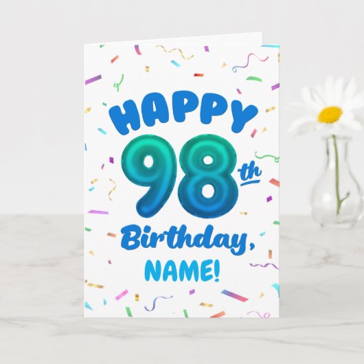 98th Balloon Number Custom Name Birthday Card カード (小さな植物)