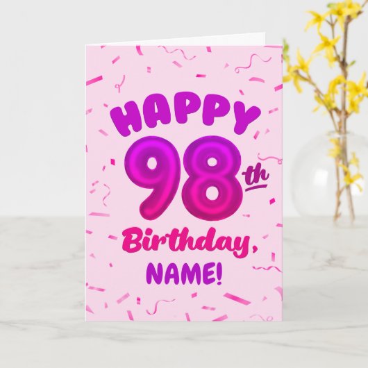 98th Balloon Number Custom Name Birthday Card カード (黄色い花)