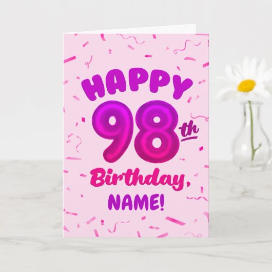98th Balloon Number Custom Name Birthday Card カード (小さな植物)