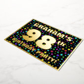 98th Birthday Party —おもしろいカラフル、Stars Pattern 箔招待状 (回転した状態)