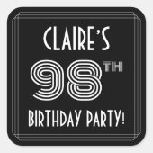 98th Birthday Party:アールデコスタイルと名前をカスタムする スクエアシール (正面)