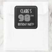 98th Birthday Party:アールデコスタイルと名前をカスタムする スクエアシール (バッグ)