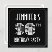 98th Birthday Party:アールデコスタイル(名前をカスタムする付) 招待状 (正面/裏面)