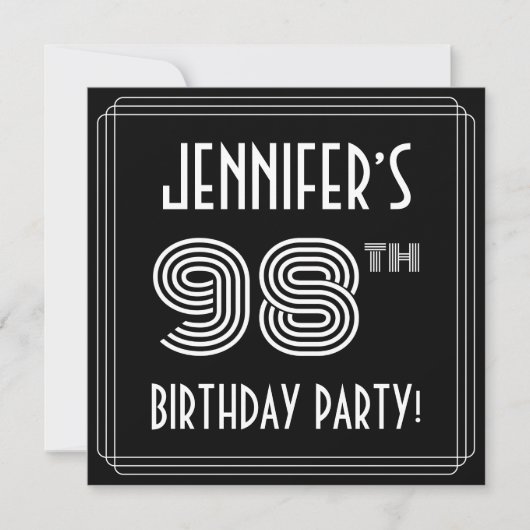 98th Birthday Party:アールデコスタイル(名前をカスタムする付) 招待状 (正面)