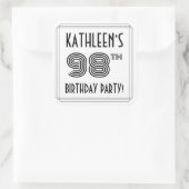 98th Birthday Party:アールデコスタイル+名前をカスタムする スクエアシール (バッグ)